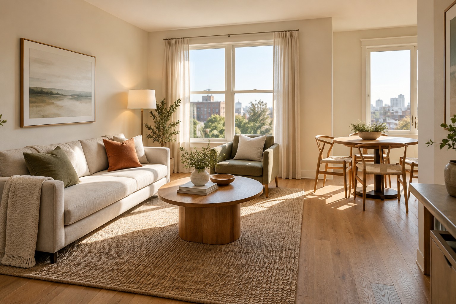 Illustrative compact apartment living area